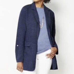 J. Jill Open Front Blazer Jacket Size Large in Blue Slate Roll Tab Sleeves
